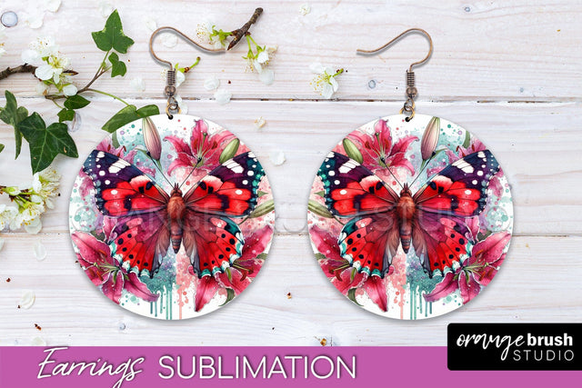 Butterfly Earrings Sublimation - Flower Round Earrings Sublimation OrangeBrushStudio 
