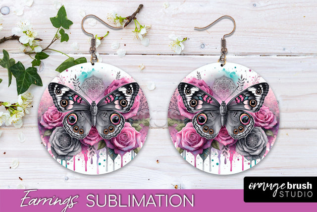 Butterfly Earrings Sublimation - Flower Round Earrings Sublimation OrangeBrushStudio 