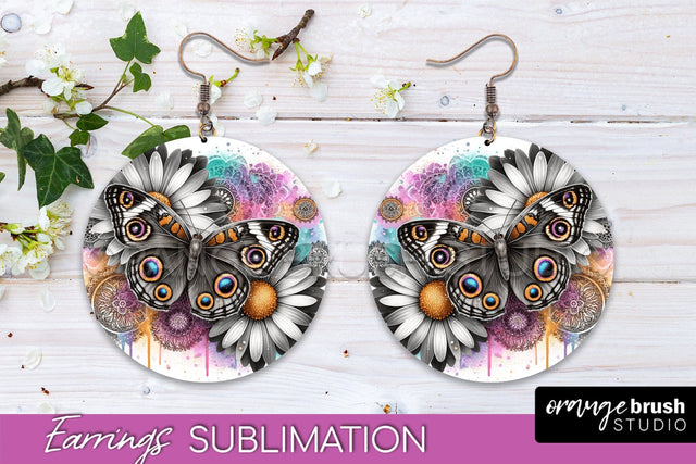 Butterfly Earrings Sublimation - Flower Round Earrings Sublimation OrangeBrushStudio 