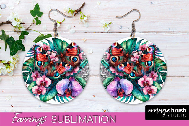 Butterfly Earrings Sublimation - Flower Round Earrings Sublimation OrangeBrushStudio 