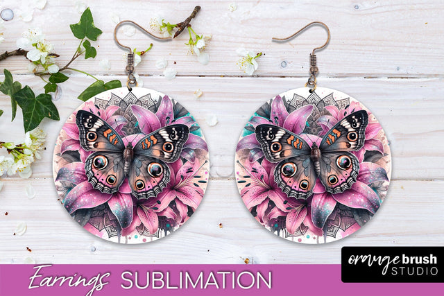 Butterfly Earrings Sublimation - Flower Round Earrings Sublimation OrangeBrushStudio 