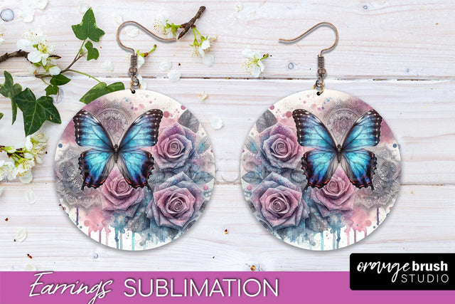 Butterfly Earrings Sublimation - Flower Round Earrings Sublimation OrangeBrushStudio 