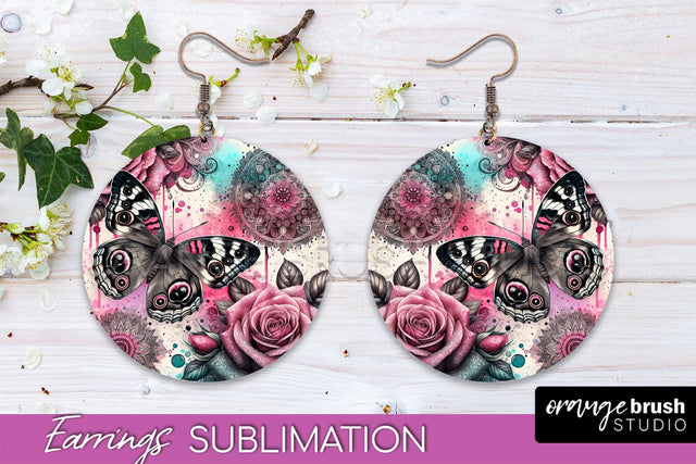 Butterfly Earrings Sublimation - Flower Round Earrings Sublimation OrangeBrushStudio 