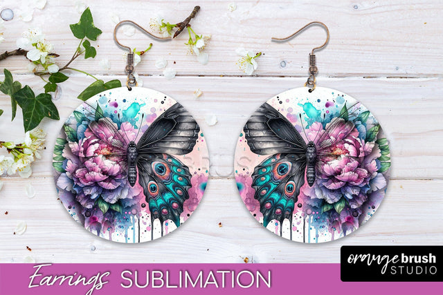 Butterfly Earrings Sublimation - Flower Round Earrings Sublimation OrangeBrushStudio 