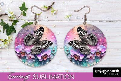 Butterfly Earrings Sublimation - Flower Round Earrings Sublimation OrangeBrushStudio 