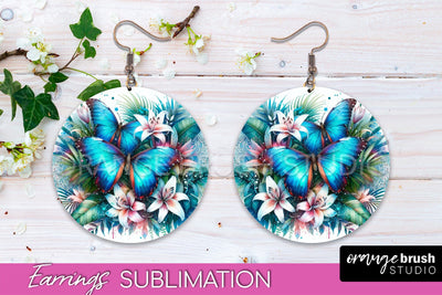 Butterfly Earrings Sublimation - Flower Round Earrings Sublimation OrangeBrushStudio 