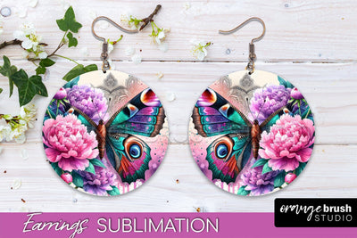 Butterfly Earrings Sublimation - Flower Round Earrings Sublimation OrangeBrushStudio 