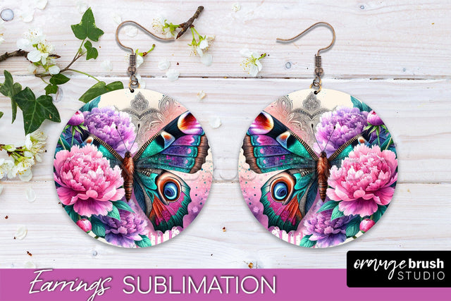 Butterfly Earrings Sublimation - Flower Round Earrings Sublimation OrangeBrushStudio 
