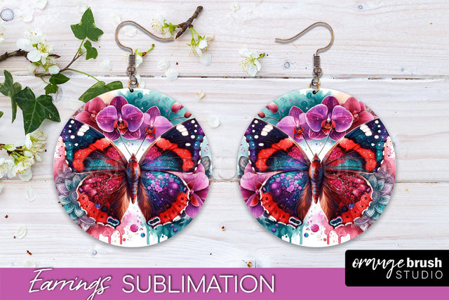 Butterfly Earrings Sublimation - Flower Round Earrings Sublimation OrangeBrushStudio 
