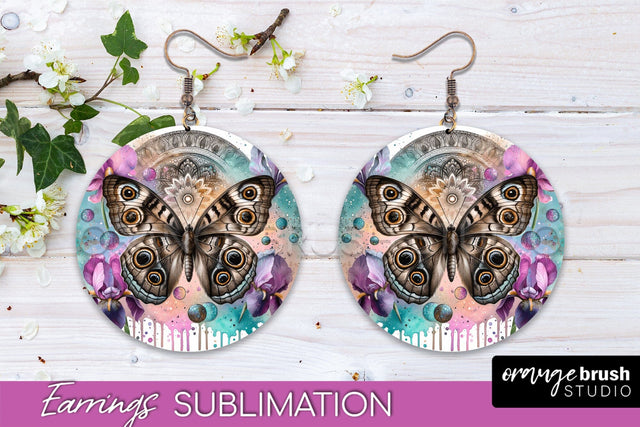 Butterfly Earrings Sublimation - Flower Round Earrings Sublimation OrangeBrushStudio 
