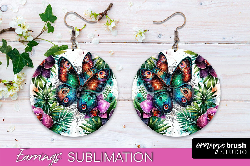 Butterfly Earrings Sublimation - Flower Round Earrings Sublimation OrangeBrushStudio 