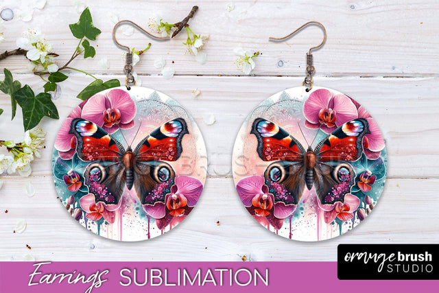 Butterfly Earrings Sublimation - Flower Round Earrings Sublimation OrangeBrushStudio 
