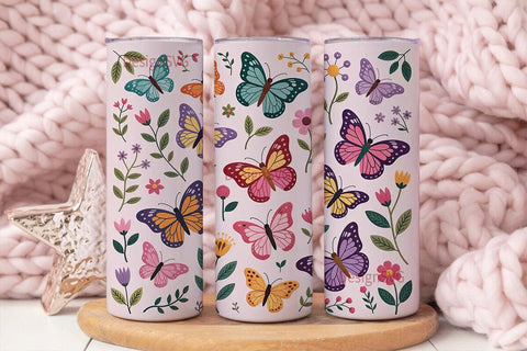 Butterfly Embroidery 20oz Tumbler Wrap Sublimation DesignSVG 