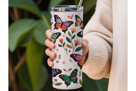 Butterfly Embroidery 20oz Tumbler Wrap Sublimation DesignSVG 