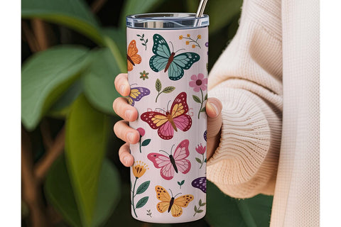 Butterfly Embroidery 20oz Tumbler Wrap Sublimation DesignSVG 