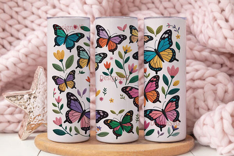Butterfly Embroidery 20oz Tumbler Wrap Sublimation DesignSVG 