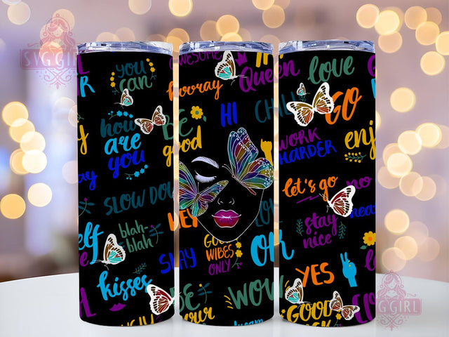 Butterfly Face 20oz Tumbler Wrap Sublimation Design, Straight Tapered Tumbler Wrap, Butterfly Tumbler Png, Instant Digital Download Sublimation SvggirlplusArt 