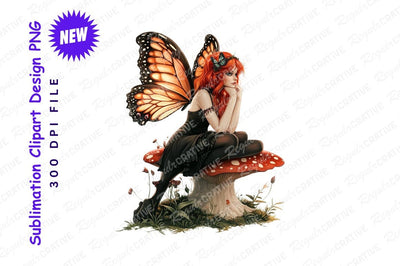 Butterfly fairy sitting on mushroom clipart png Sublimation Regulrcrative 