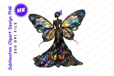 Butterfly Fairy Woman Black Dress Clipart Png Sublimation Regulrcrative 