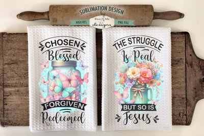 Butterfly Faith Based Kitchen Towel Sublimation Designs Sublimation Ewe-N-Me Designs 