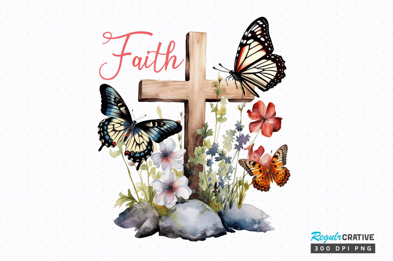 Butterfly Faith Cross Sublimation Design Sublimation Regulrcrative 