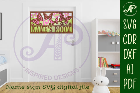 Butterfly field scene name sign SVG 3 layer laser cut SVG APInspireddesigns 