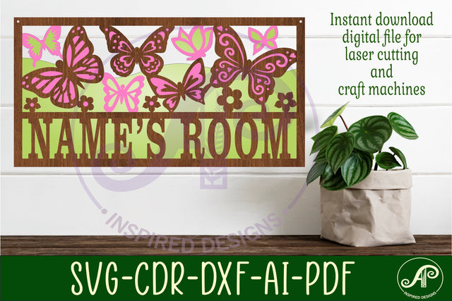 Butterfly field scene name sign SVG 3 layer laser cut SVG APInspireddesigns 