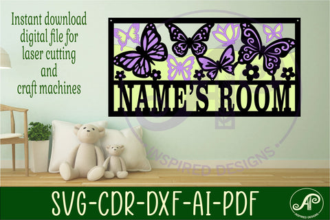Butterfly field scene name sign SVG 3 layer laser cut SVG APInspireddesigns 