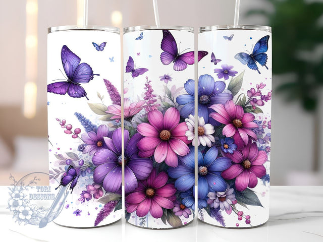 Butterfly Floral 20 oz Skinny Tumbler Sublimation Design, Floral Tumbler Wrap, 20oz Tumbler Wrap, Tumbler Butterflies 20 oz Skinny Tumbler Sublimation ToriDesigns 