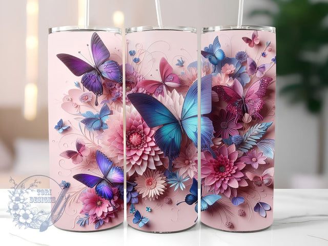 Butterfly Floral 20 oz Skinny Tumbler Sublimation Design, Floral Tumbler Wrap, 20oz Tumbler Wrap, Tumbler Butterflies 20 oz Skinny Tumbler Sublimation ToriDesigns 