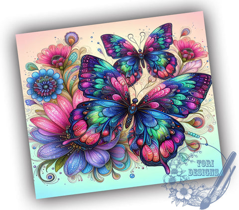 Butterfly Floral 20oz Skinny Tumbler PNG, Pastel Butterfly Tumbler Sublimation Wrap, Straight & Tapered Tumbler Wrap, Instant Digital Download Sublimation ToriDesigns 