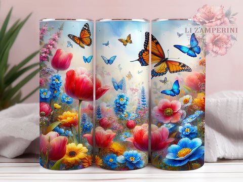 Butterfly Floral 20oz Tumbler Wrap PNG, Butterfly Tumbler Png, Straight & Tapered Tumbler Wrap, Instant Digital Download Sublimation Li Zamperini 