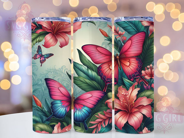 Butterfly Floral 20oz Tumbler Wrap, Spring Floral Design, Colorful Butterfly Mug, Nature Theme Cup, Whimsical Butterfly Wrap, Garden Insect Tumbler, Sublimation Tumbler Wrap Sublimation SvggirlplusArt 