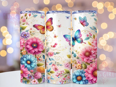 Butterfly Floral 20oz Tumbler Wrap Sublimation Design, Straight Tapered Tumbler Wrap, Butterfly Tumbler Png, Instant Digital Download Sublimation SvggirlplusArt 