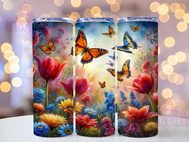 Butterfly Floral 20oz Tumbler Wrap Sublimation Design, Straight Tapered Tumbler Wrap, Butterfly Tumbler Png, Instant Digital Download Sublimation SvggirlplusArt 
