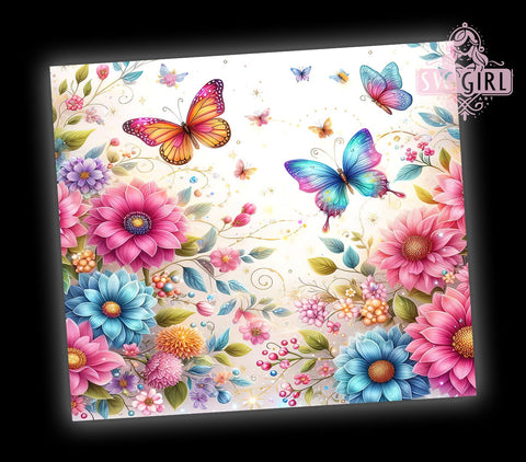 Butterfly Floral 20oz Tumbler Wrap Sublimation Design, Straight Tapered Tumbler Wrap, Butterfly Tumbler Png, Instant Digital Download Sublimation SvggirlplusArt 