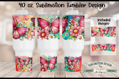Butterfly Floral 40 oz Sublimation Tumbler Design Sublimation Ewe-N-Me Designs 
