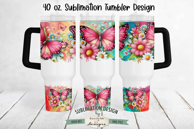 Butterfly Floral 40 oz Sublimation Tumbler Design Sublimation Ewe-N-Me Designs 