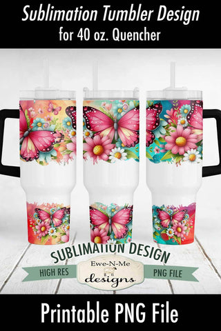 Butterfly Floral 40 oz Sublimation Tumbler Design Sublimation Ewe-N-Me Designs 