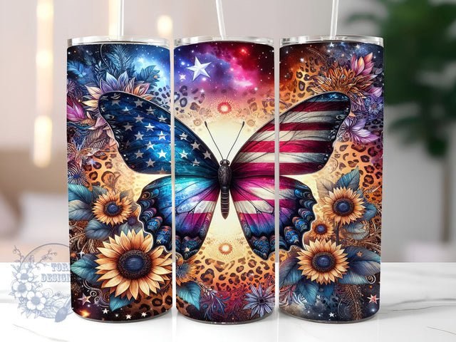 Butterfly Floral American 20oz Skinny Tumbler, 4th of July Tumbler Png, Straight & Tapered Tumbler Wrap, Instant Digital Download Sublimation ToriDesigns 