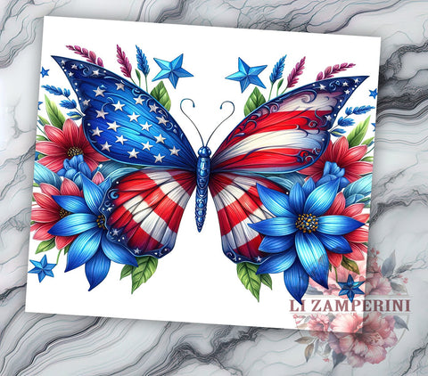 Butterfly Floral American Flag 20oz Tumbler Wrap PNG, 4th of July Tumbler Png, Straight & Tapered Tumbler Wrap, Instant Digital Download Sublimation Li Zamperini 