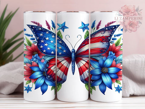 Butterfly Floral American Flag 20oz Tumbler Wrap PNG, 4th of July Tumbler Png, Straight & Tapered Tumbler Wrap, Instant Digital Download Sublimation Li Zamperini 
