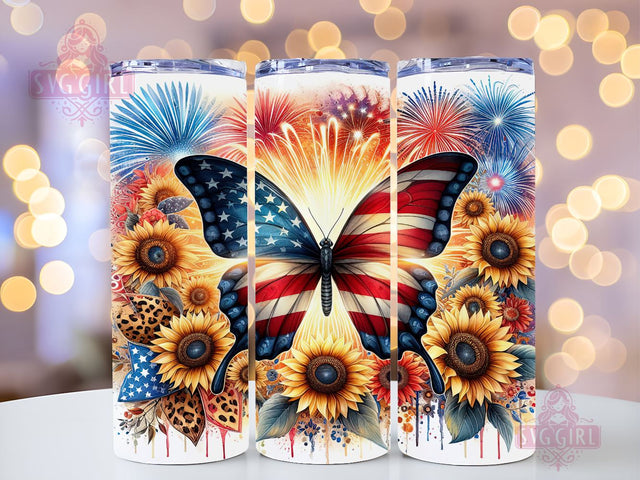Butterfly Floral American Flag 20oz Tumbler Wrap Sublimation Design, Straight Tapered Tumbler Wrap, 4th of July Tumbler Png, Instant Digital Download Sublimation SvggirlplusArt 