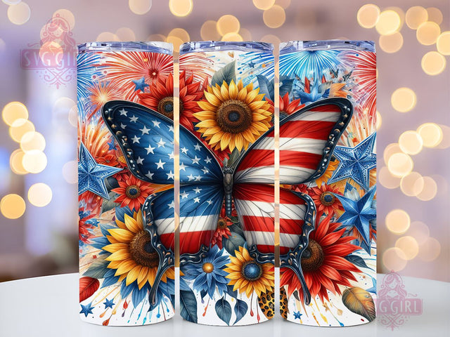 Butterfly Floral American Flag 20oz Tumbler Wrap Sublimation Design, Straight Tapered Tumbler Wrap, 4th of July Tumbler Png, Instant Digital Download Sublimation SvggirlplusArt 