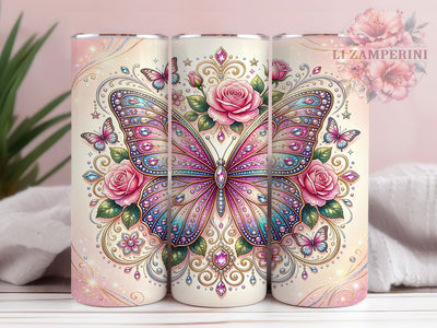 Butterfly Floral Boho Glam 20oz Tumbler, Boho Flowers, Large Butterfly, Luxurious Design, Glamorous Style, 20oz Tumbler Wrap, Sublimation PNG Sublimation Li Zamperini 