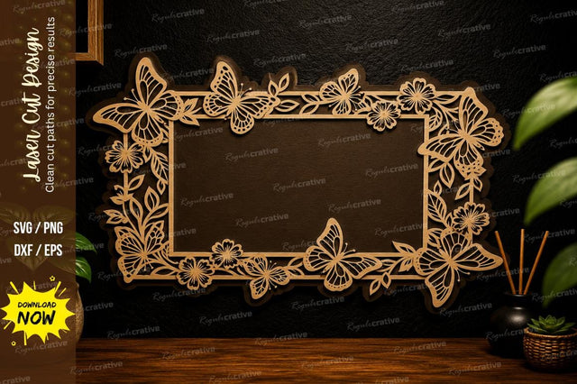 Butterfly Floral Border Laser Cut Svg Design SVG Regulrcrative 
