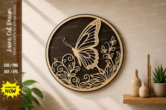 Butterfly Floral Circle laser Cut svg Cutting file SVG Regulrcrative 
