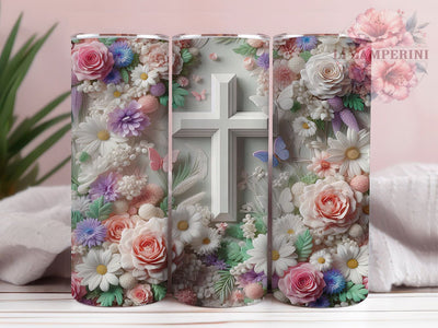 Butterfly Floral Cross 20oz Tumbler, Butterfly Garden, Christian Theme, Faith Design, 20oz Wrap, Sublimation Design, PNG File Sublimation Li Zamperini 