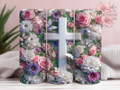 Butterfly Floral Cross 20oz Tumbler, Butterfly Garden, Christian Theme, Faith Design, 20oz Wrap, Sublimation Design, PNG File Sublimation Li Zamperini 