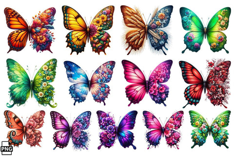 Butterfly Floral Flower PNG Clipart Bundle Printable File Sublimation Creativedesigntee 